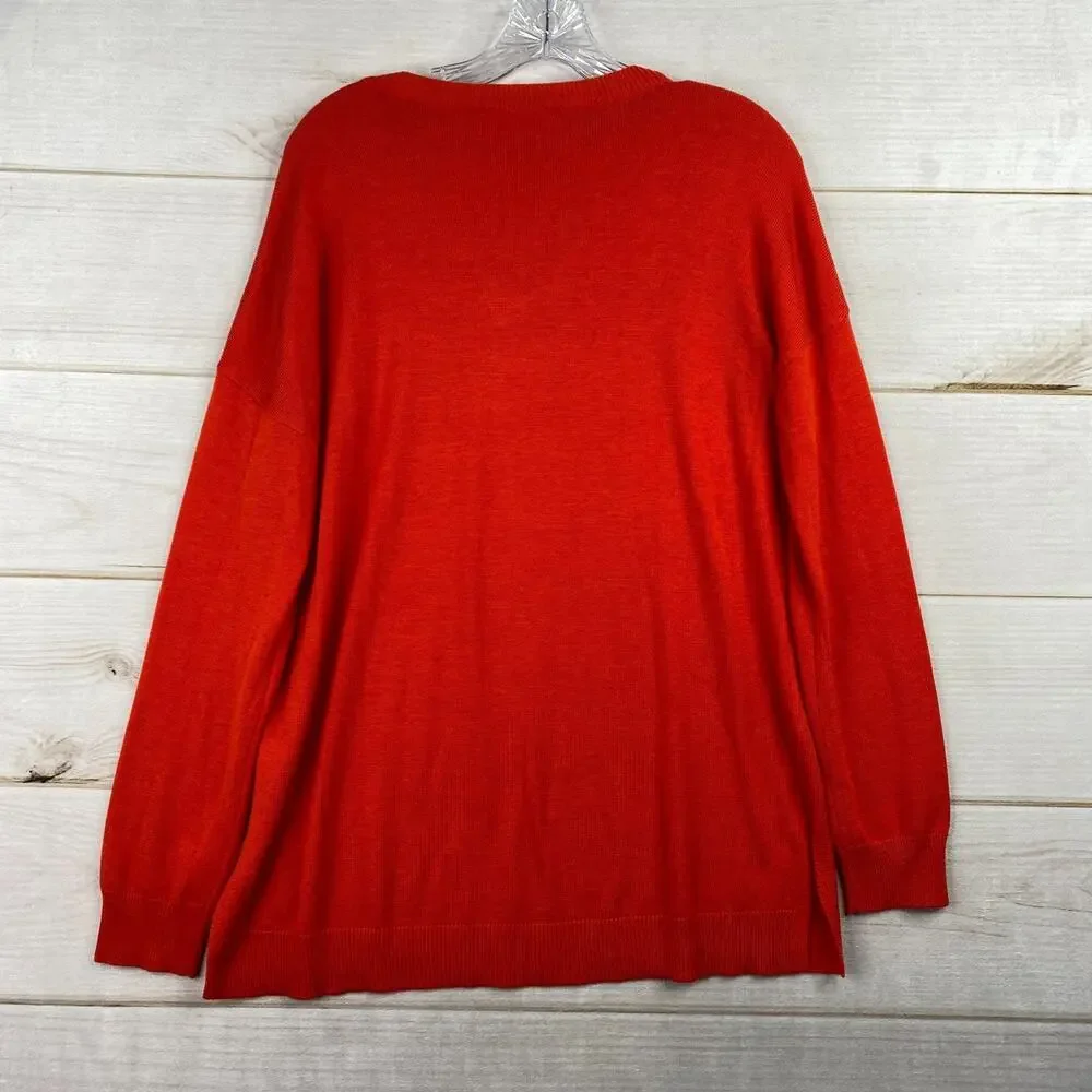 Laurie Felt Womens Sweater Sz S Rayon Cashmere Blend Orange Daisy Print V Neck